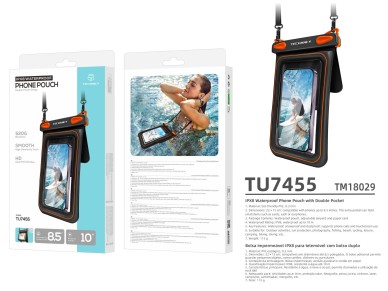 Techancy TU7455 Waterproof Mobile Phone Case, Double Pocket, 8.5 Inch, IPX8, Up to 10m, Touchscreen,