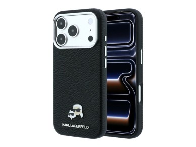 Karl Lagerfeld Grained Heads Metal MagSafe Case for iPhone 17 Pro / 18 Pro - Black