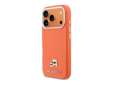 Karl Lagerfeld Karl & Choupette Head Pins Saffiano MagSafe Case for iPhone 17 Pro - Orange Karl Lagerfeld Karl & Choupette Head Pins Saffiano MagSafe Case for iPhone 17 Pro - Orange