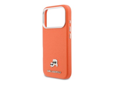 Karl Lagerfeld Karl & Choupette Head Pins Saffiano MagSafe Case for iPhone 17 Pro - Orange Karl Lagerfeld Karl & Choupette Head Pins Saffiano MagSafe Case for iPhone 17 Pro - Orange