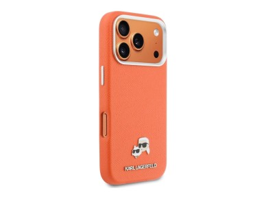 Karl Lagerfeld Karl & Choupette Head Pins Saffiano MagSafe Case for iPhone 17 Pro - Orange Karl Lagerfeld Karl & Choupette Head Pins Saffiano MagSafe Case for iPhone 17 Pro - Orange