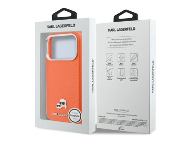 Karl Lagerfeld Karl & Choupette Head Pins Saffiano MagSafe Case for iPhone 17 Pro - Orange Karl Lagerfeld Karl & Choupette Head Pins Saffiano MagSafe Case for iPhone 17 Pro - Orange