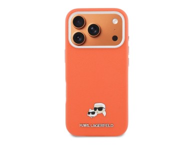 Karl Lagerfeld Karl & Choupette Head Pins Saffiano MagSafe Case for iPhone 17 Pro - Orange Karl Lagerfeld Karl & Choupette Head Pins Saffiano MagSafe Case for iPhone 17 Pro - Orange