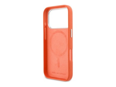 Karl Lagerfeld Karl & Choupette Head Pins Saffiano MagSafe Case for iPhone 17 Pro - Orange Karl Lagerfeld Karl & Choupette Head Pins Saffiano MagSafe Case for iPhone 17 Pro - Orange
