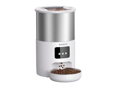Dispensador de ração Rojeco Smart Pet Feeder 4,5 litros em aço inoxidável Dispensador de ração Rojeco Smart Pet Feeder 4,5 litros em aço inoxidável