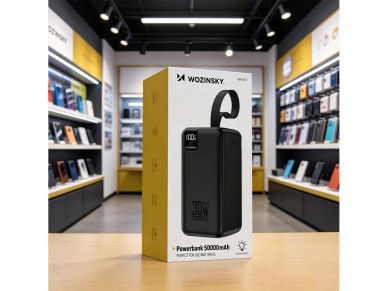 Powerbank Wozinsky W8-B 50000mAh 30W 2xUSB-A e 1xUSB-C e micro USB com lanterna - preto