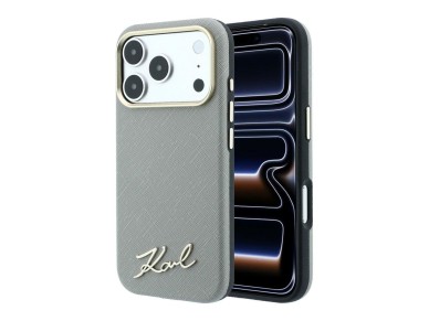 Capa MagSafe Karl Lagerfeld Saffiano com Logotipo em Letra Cursiva Pequena em Metal para iPhone 17 P Capa MagSafe Karl Lagerfeld Saffiano com Logotipo em Letra Cursiva Pequena em Metal para iPhone 17 P