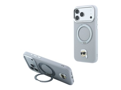 Funda Karl Lagerfeld con soporte de anillo 360 y pasador Karl Head para iPhone 18 Pro / 17 Pro - Gri Funda Karl Lagerfeld con soporte de anillo 360 y pasador Karl Head para iPhone 18 Pro / 17 Pro - Gri