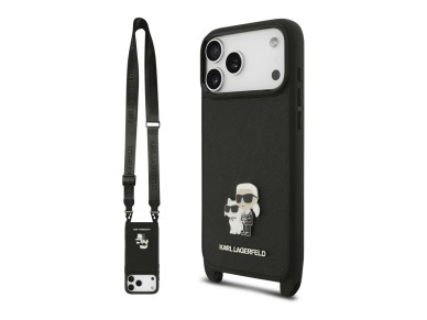 Karl Lagerfeld Saffiano Karl&Choupette Metal Pin CBDY Strap Case for iPhone 18 Pro / 17 Pro - Black