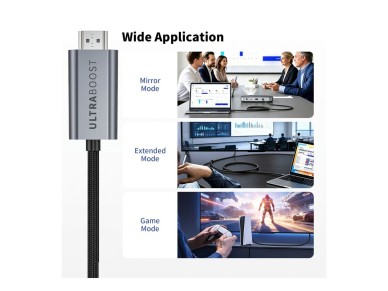 Tech-Protect UltraBoost USB-C HDMI 2.1 60HZ Video Cable 300 cm - Gray Tech-Protect UltraBoost USB-C HDMI 2.1 60HZ Video Cable 300 cm - Gray