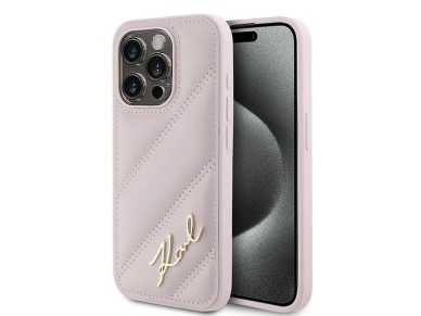 Capa Karl Lagerfeld Diagonal Quilted Script para iPhone 15 Pro Max - rosa