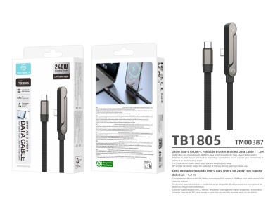 Cable USB-C a USB-C TECHANCY TB1805 de 240 W, 1,2 m, soporte plegable, nailon trenzado, conector de 