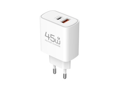 TECHANCY TM02127 45W USB-C Charger, PD 3.0 PPS Fast Charging, USB-A QC 3.0, 2 Ports, European Plug, 