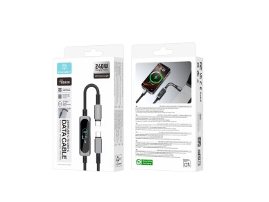 USB-C to USB-C Cable 240W TECHANCY TB1806, PD 3.1, 1.2 m, TFT Touch Screen, Nylon Braided, Data 480 USB-C to USB-C Cable 240W TECHANCY TB1806, PD 3.1, 1.2 m, TFT Touch Screen, Nylon Braided, Data 480