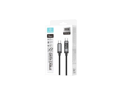 Cabo USB-C para USB-C 100W TECHANCY TB1807, 1 m, Ecra Digital OLED, Nylon Entrancado, Dados 480 Mbps Cabo USB-C para USB-C 100W TECHANCY TB1807, 1 m, Ecra Digital OLED, Nylon Entrancado, Dados 480 Mbps