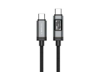 Cabo USB-C para USB-C 100W TECHANCY TB1807, 1 m, Ecra Digital OLED, Nylon Entrancado, Dados 480 Mbps Cabo USB-C para USB-C 100W TECHANCY TB1807, 1 m, Ecra Digital OLED, Nylon Entrancado, Dados 480 Mbps
