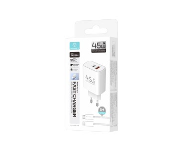 Cargador USB-C TECHANCY TM02128 de 45 W, PD 3.0 PPS, USB-A QC 3.0, carga rápida, con cable USB-C a U Cargador USB-C TECHANCY TM02128 de 45 W, PD 3.0 PPS, USB-A QC 3.0, carga rápida, con cable USB-C a U