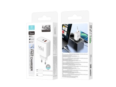 Cargador USB-C TECHANCY TM02128 de 45 W, PD 3.0 PPS, USB-A QC 3.0, carga rápida, con cable USB-C a U Cargador USB-C TECHANCY TM02128 de 45 W, PD 3.0 PPS, USB-A QC 3.0, carga rápida, con cable USB-C a U