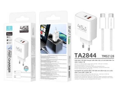 Cargador USB-C TECHANCY TM02128 de 45 W, PD 3.0 PPS, USB-A QC 3.0, carga rápida, con cable USB-C a U Cargador USB-C TECHANCY TM02128 de 45 W, PD 3.0 PPS, USB-A QC 3.0, carga rápida, con cable USB-C a U