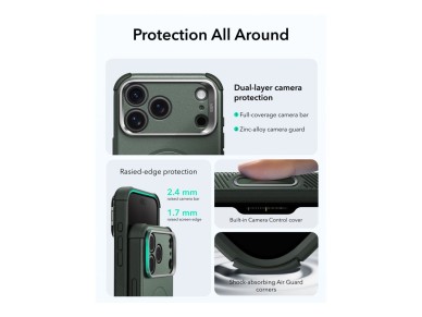 Capa ESR Cyber-Tough com suporte e MagSafe para iPhone 18 Pro/17 Pro - Verde Capa ESR Cyber-Tough com suporte e MagSafe para iPhone 18 Pro/17 Pro - Verde