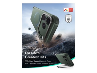 Capa ESR Cyber-Tough com suporte e MagSafe para iPhone 18 Pro/17 Pro - Verde Capa ESR Cyber-Tough com suporte e MagSafe para iPhone 18 Pro/17 Pro - Verde