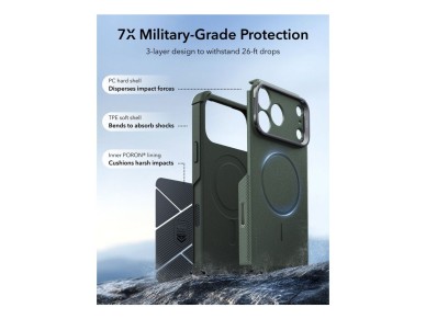 Capa ESR Cyber-Tough com suporte e MagSafe para iPhone 18 Pro/17 Pro - Verde Capa ESR Cyber-Tough com suporte e MagSafe para iPhone 18 Pro/17 Pro - Verde