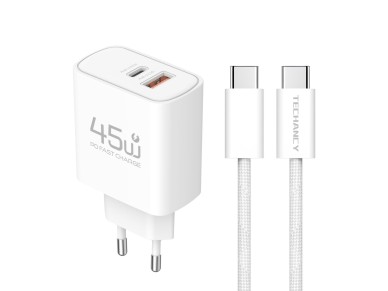 Cargador USB-C TECHANCY TM02128 de 45 W, PD 3.0 PPS, USB-A QC 3.0, carga r�pida, con cable USB-C a U