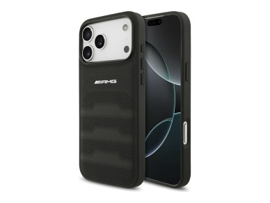 Capa Mercedes AMG em pele com log�tipo em relevo para iPhone 18 Pro Max / 17 Pro Max - Preto