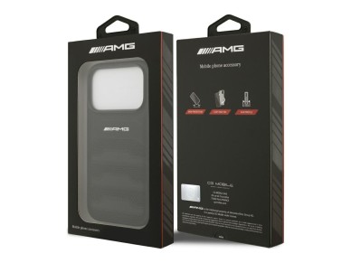 Capa para iPhone 18 Pro/17 Pro em pele com log�tipo Mercedes AMG em relevo - preta