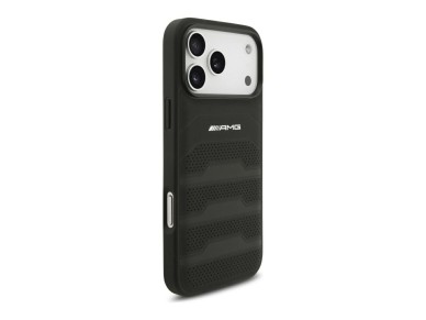 Capa Mercedes AMG em pele com log�tipo em relevo para iPhone 18 Pro Max / 17 Pro Max - Preto