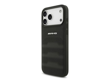 Capa Mercedes AMG em pele com log�tipo em relevo para iPhone 18 Pro Max / 17 Pro Max - Preto