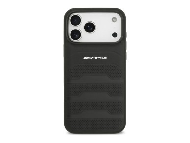 Capa Mercedes AMG em pele com log�tipo em relevo para iPhone 18 Pro Max / 17 Pro Max - Preto