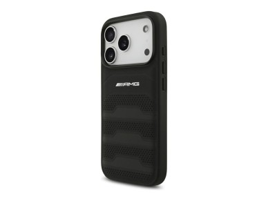Capa para iPhone 18 Pro/17 Pro em pele com log�tipo Mercedes AMG em relevo - preta