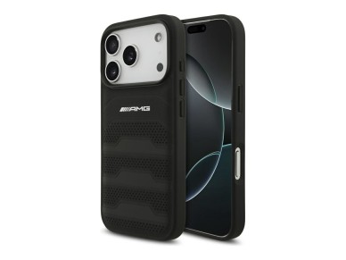 Capa para iPhone 18 Pro/17 Pro em pele com log�tipo Mercedes AMG em relevo - preta