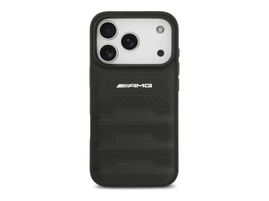 Capa para iPhone 18 Pro/17 Pro em pele com log�tipo Mercedes AMG em relevo - preta