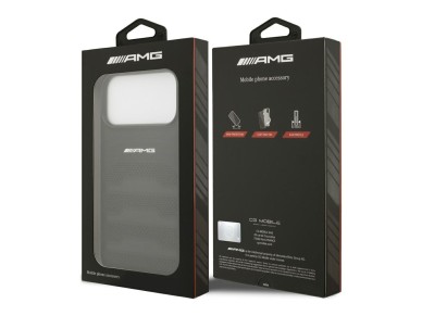 Capa Mercedes AMG em pele com log�tipo em relevo para iPhone 18 Pro Max / 17 Pro Max - Preto