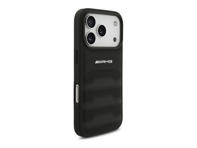 Capa para iPhone 18 Pro/17 Pro em pele com log�tipo Mercedes AMG em relevo - preta